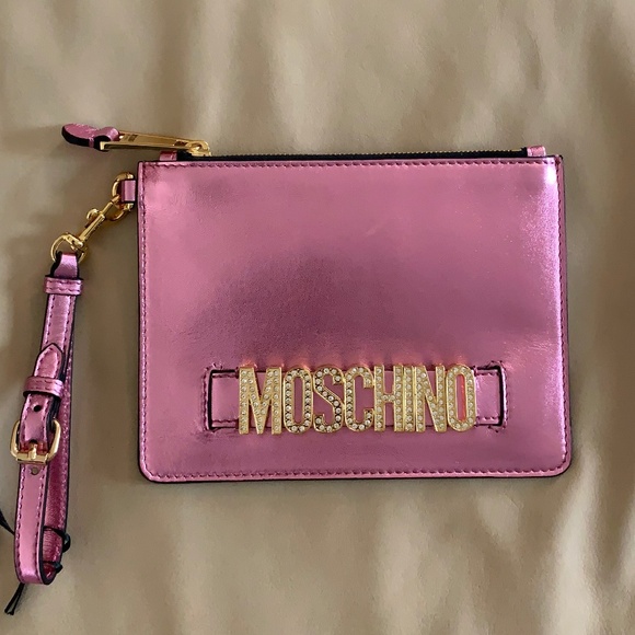 MOSCHINO Logo-Plaque Leather Clutch - Picture 1 of 16